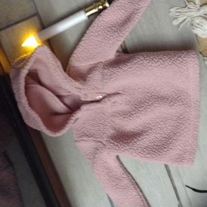 Baby girl crushed sharpa style hoodie pullover two button v-neck pink 12 month